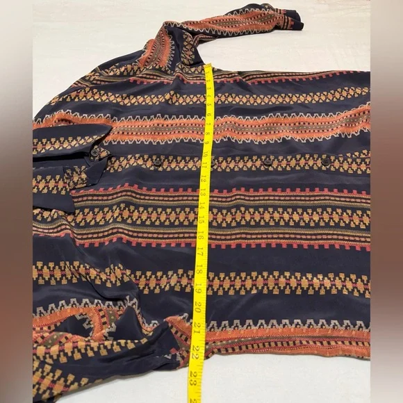 Vintage 90s Ellen Tracy Silk Blouse Geometric Stripe Navy Boho Oversized Size8 - Picture 5 of 10